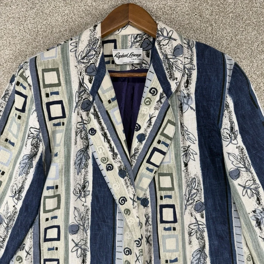 Raphael Lorenzo California VTG 90s Abstract Blazer Women's L Artsy Festival Blue